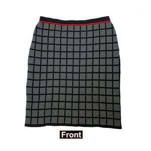KARL LAGERFELD Grid Print Knit Pencil Skirt Size L Black Grey Red